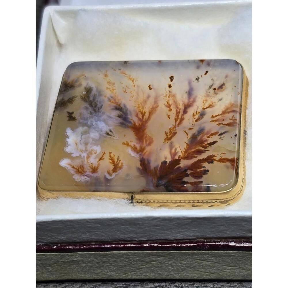 Vtg 14k Gold Dendritic Picture Agate Brooch Giovanni Apa